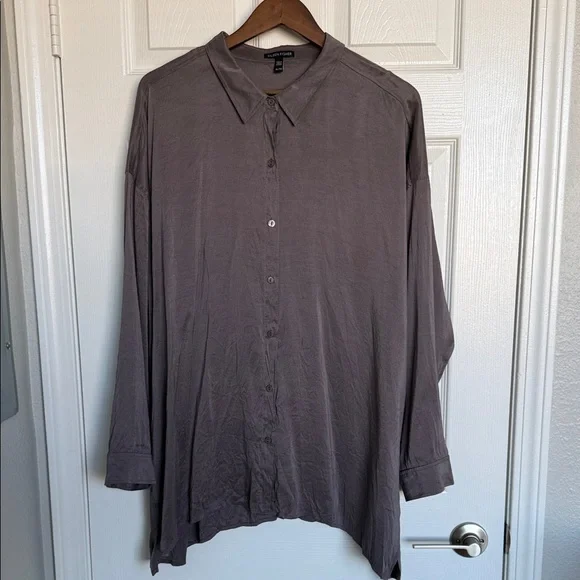 Eileen Fisher Women’s purple Long Sleeve Button Down Silk Blouse XL - Picture 2 of 12